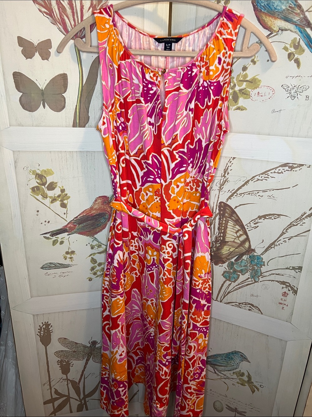 Lands' End Sleeveless Floral Midi Dress in Pink & Orange